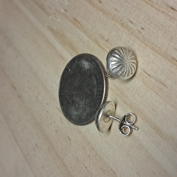 Vintage (70s) Navajo Concho Stud Earrings. Sterling,  Handmade - Picture 2 of 3